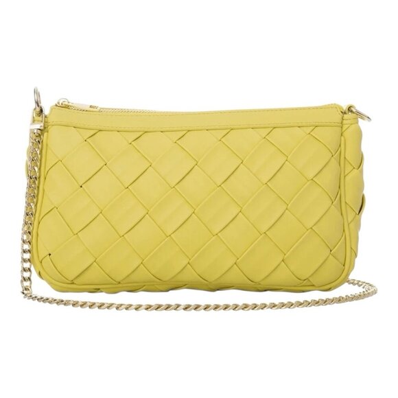 Jules Kae Anthropologie Lilian Shoulder Bag Chartreuse Gold Chain Vegan Leather - Picture 1 of 10